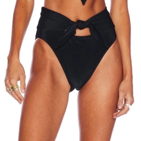 New! Beach Riot Emma bikini bottom solid black rib 3744 - Picture 1 of 8